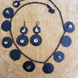 Edgy Design by Heidi Klum Black Metal Disc Necklace & Two Tier Dangle Earrings